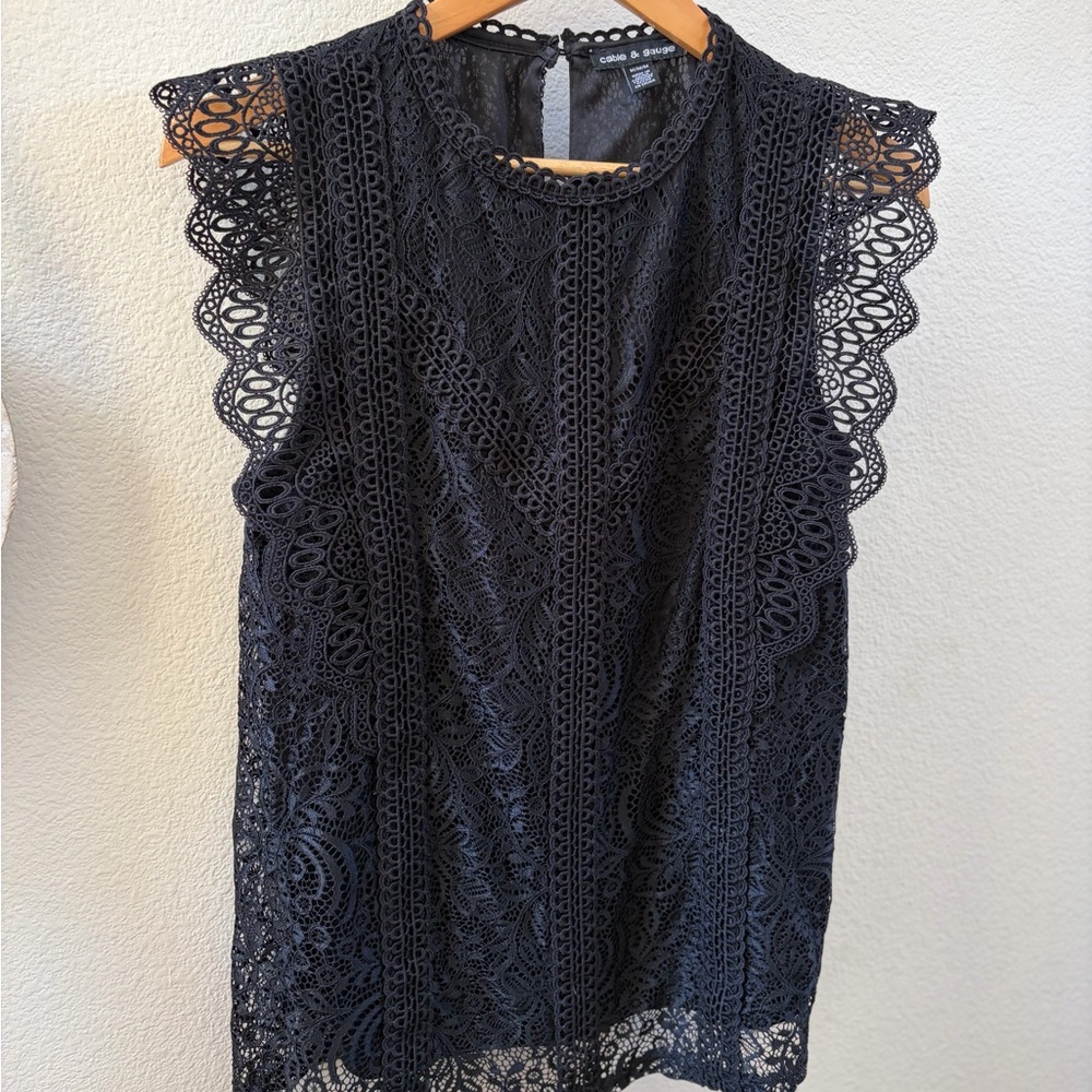 Cable & Gauge Black Crochet Trim Sleeveless Top
